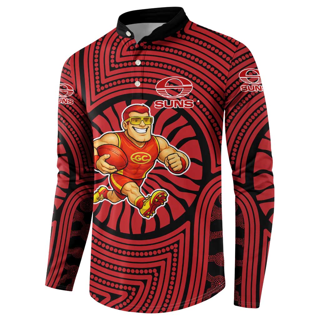 Gold Coast Suns Button Sweatshirt Indigenous Monochrome Dot Art Mascot Style