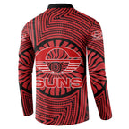 Gold Coast Suns Button Sweatshirt Indigenous Monochrome Dot Art Mascot Style