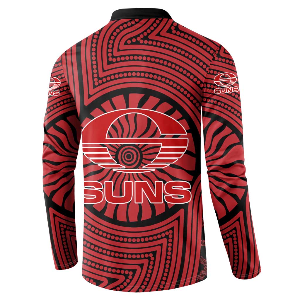 Gold Coast Suns Button Sweatshirt Indigenous Monochrome Dot Art Mascot Style