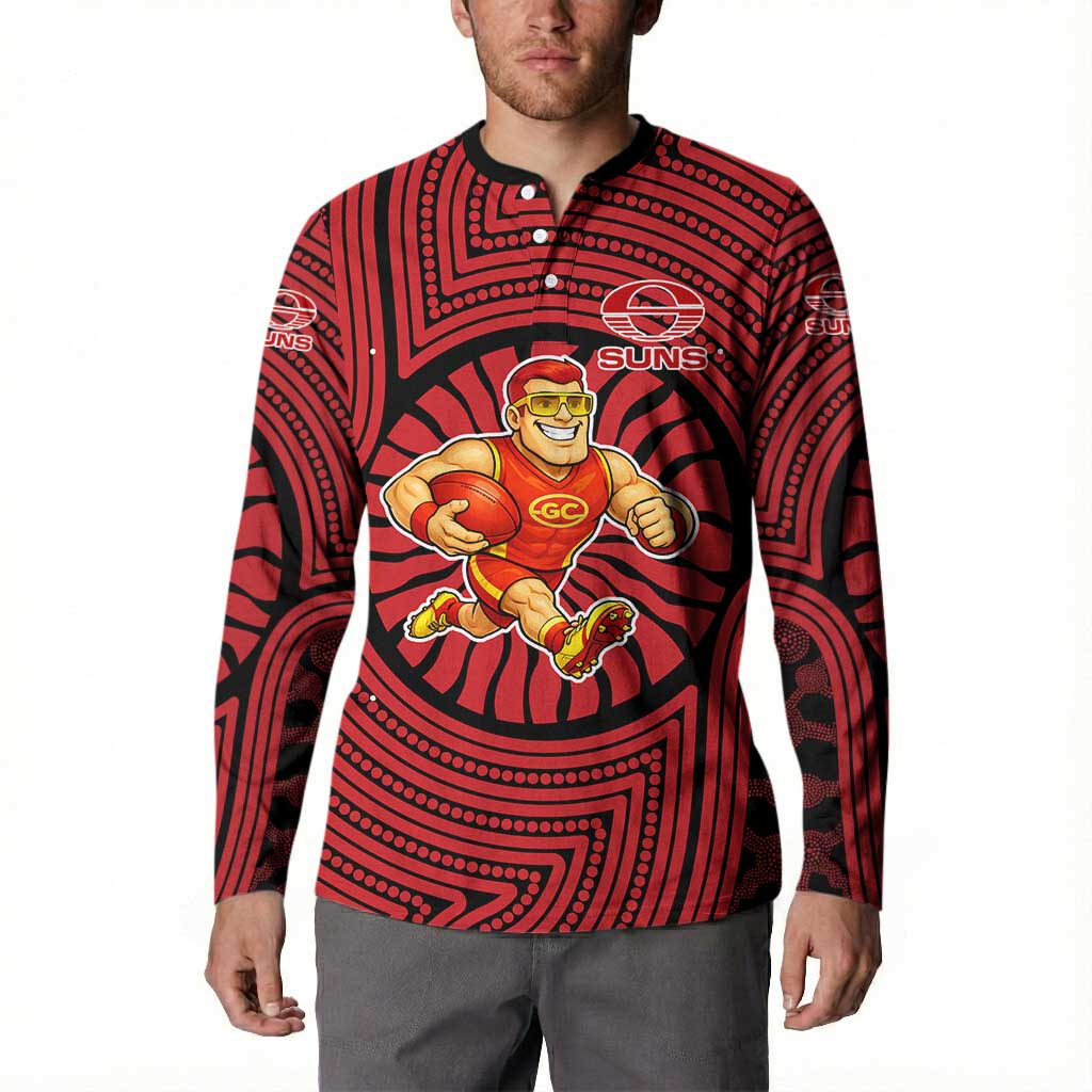 Gold Coast Suns Button Sweatshirt Indigenous Monochrome Dot Art Mascot Style