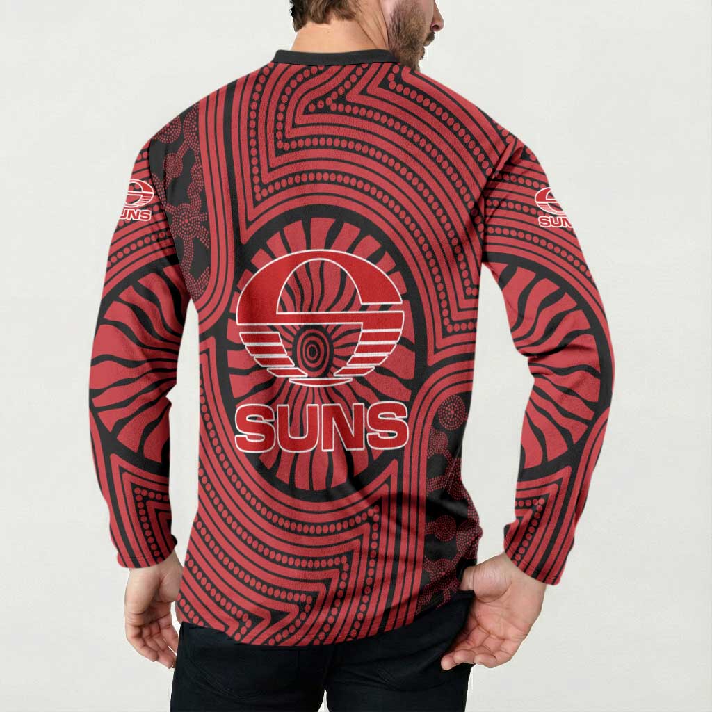 Gold Coast Suns Button Sweatshirt Indigenous Monochrome Dot Art Mascot Style