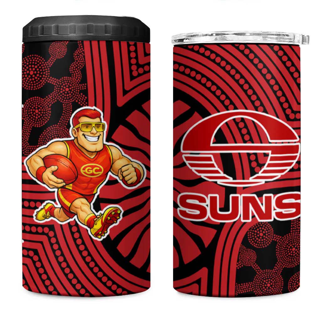Gold Coast Suns 4 in 1 Can Cooler Tumbler Indigenous Monochrome Dot Art Mascot Style