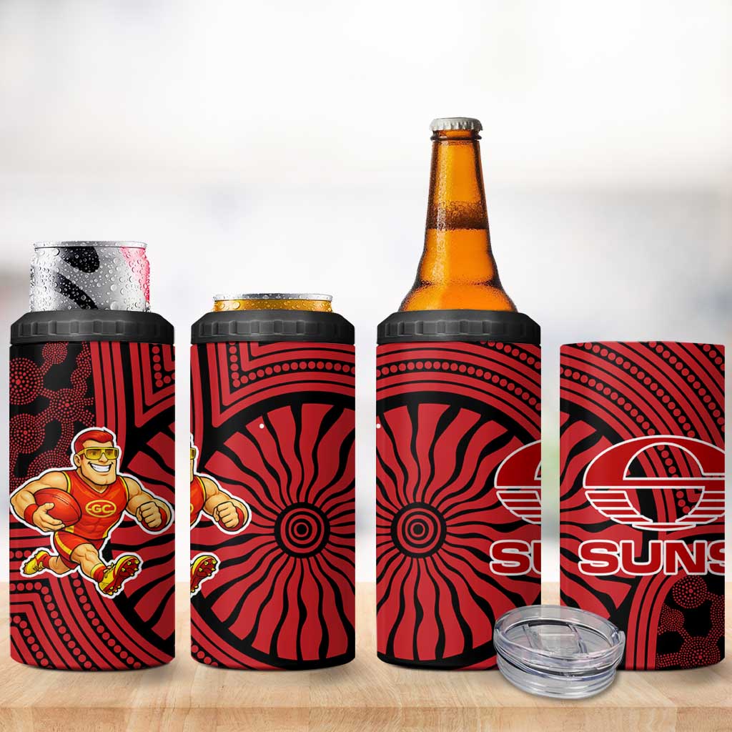 Gold Coast Suns 4 in 1 Can Cooler Tumbler Indigenous Monochrome Dot Art Mascot Style