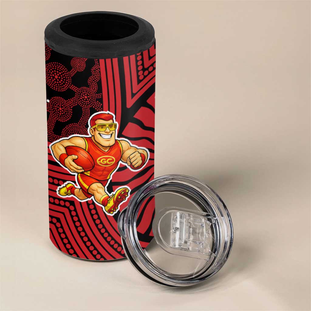 Gold Coast Suns 4 in 1 Can Cooler Tumbler Indigenous Monochrome Dot Art Mascot Style