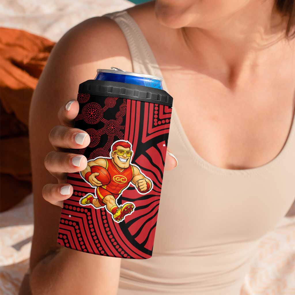 Gold Coast Suns 4 in 1 Can Cooler Tumbler Indigenous Monochrome Dot Art Mascot Style