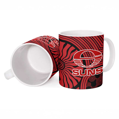 Gold Coast Suns Ceramic Mug Indigenous Monochrome Dot Art Mascot Style