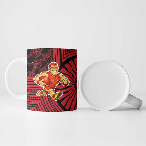Gold Coast Suns Ceramic Mug Indigenous Monochrome Dot Art Mascot Style