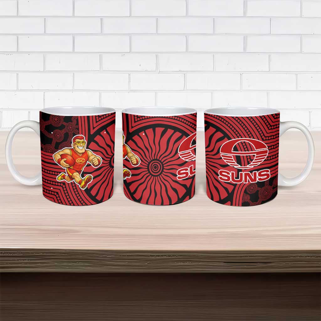 Gold Coast Suns Ceramic Mug Indigenous Monochrome Dot Art Mascot Style