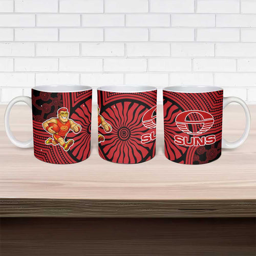 Gold Coast Suns Ceramic Mug Indigenous Monochrome Dot Art Mascot Style