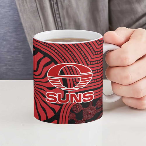 Gold Coast Suns Ceramic Mug Indigenous Monochrome Dot Art Mascot Style