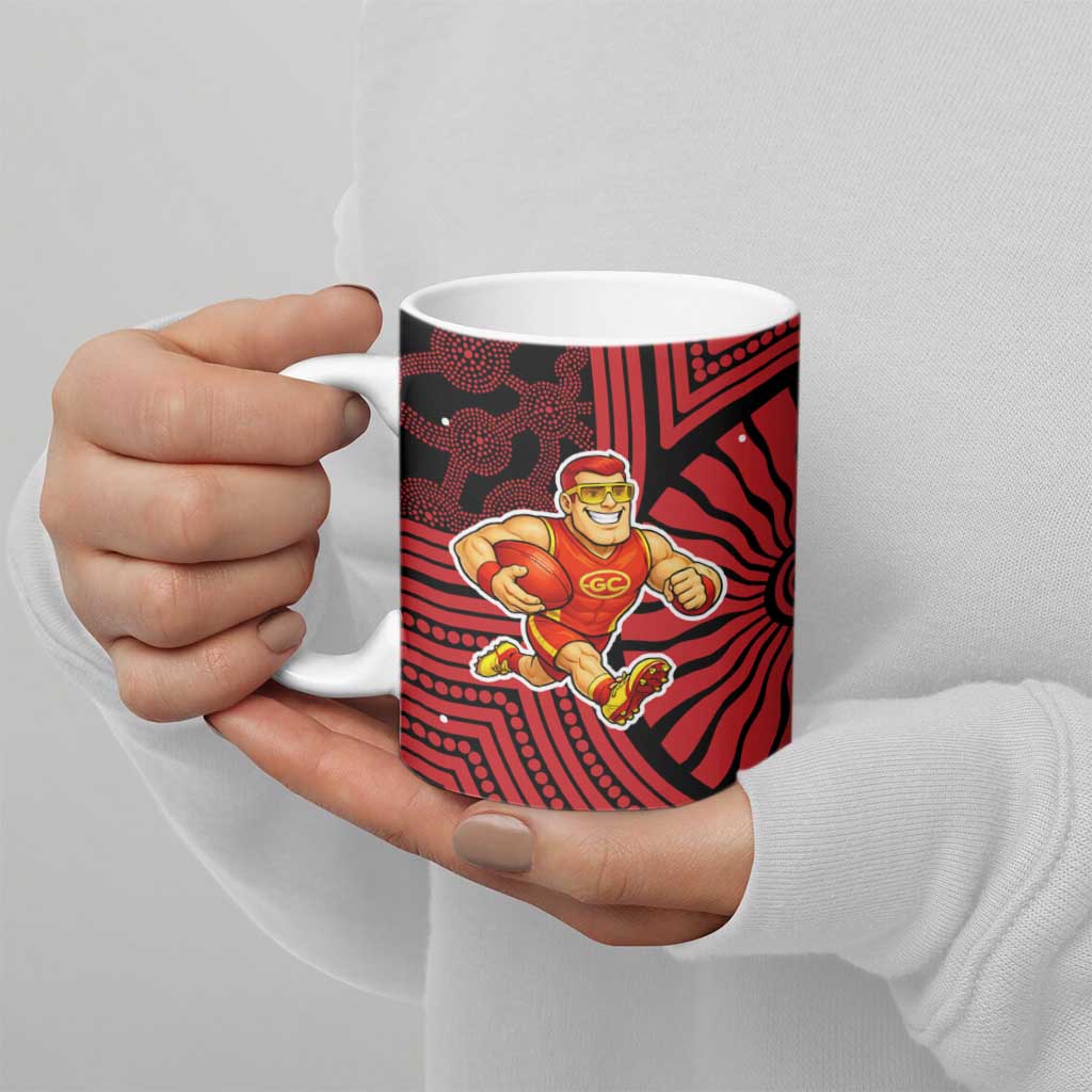Gold Coast Suns Ceramic Mug Indigenous Monochrome Dot Art Mascot Style