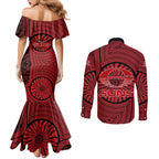 Gold Coast Suns Couples Matching Mermaid Dress and Long Sleeve Button Shirt Indigenous Monochrome Dot Art Mascot Style