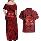 Gold Coast Suns Couples Matching Off Shoulder Maxi Dress and Hawaiian Shirt Indigenous Monochrome Dot Art Mascot Style
