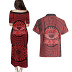 Gold Coast Suns Couples Matching Puletasi and Hawaiian Shirt Indigenous Monochrome Dot Art Mascot Style