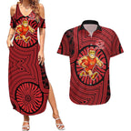 Gold Coast Suns Couples Matching Summer Maxi Dress and Hawaiian Shirt Indigenous Monochrome Dot Art Mascot Style