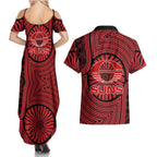 Gold Coast Suns Couples Matching Summer Maxi Dress and Hawaiian Shirt Indigenous Monochrome Dot Art Mascot Style