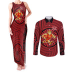 Gold Coast Suns Couples Matching Tank Maxi Dress and Long Sleeve Button Shirt Indigenous Monochrome Dot Art Mascot Style