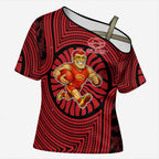 Gold Coast Suns Cross Shoulder Shirt Indigenous Monochrome Dot Art Mascot Style