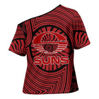 Gold Coast Suns Cross Shoulder Shirt Indigenous Monochrome Dot Art Mascot Style