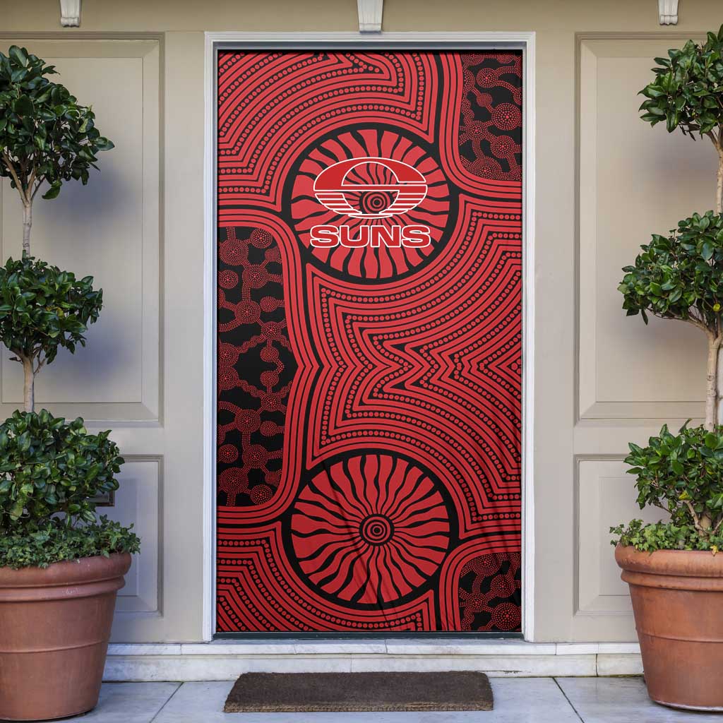 Gold Coast Suns Door Cover Indigenous Monochrome Dot Art Mascot Style