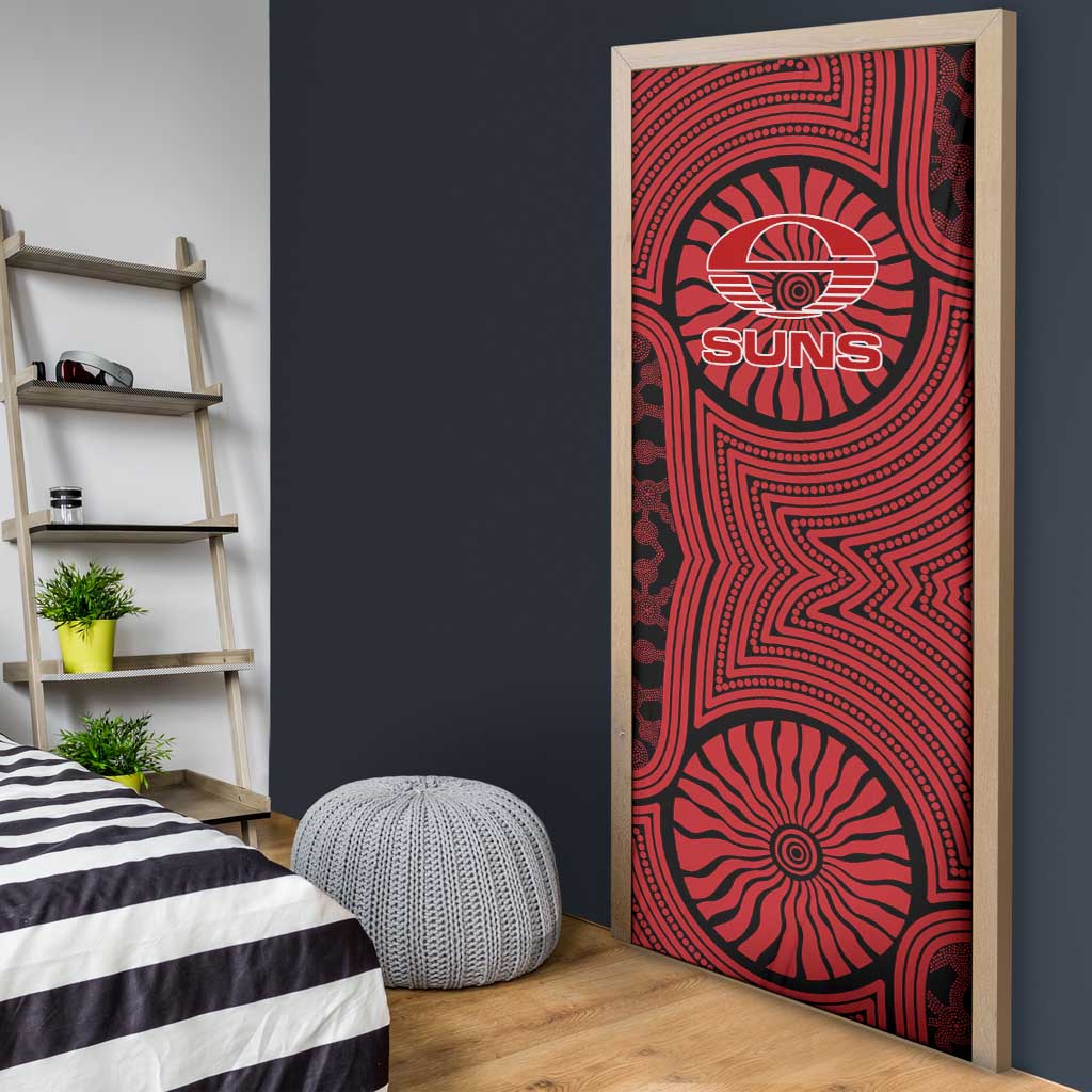 Gold Coast Suns Door Cover Indigenous Monochrome Dot Art Mascot Style