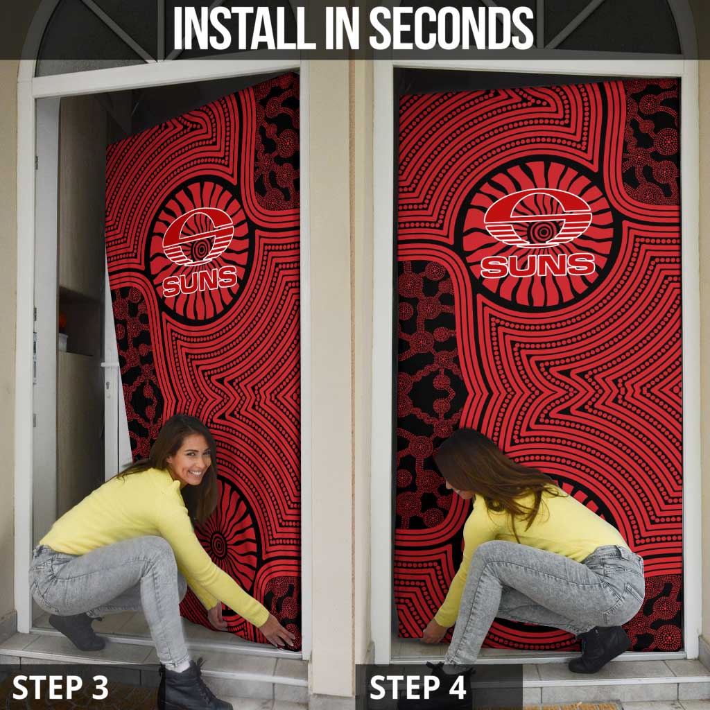 Gold Coast Suns Door Cover Indigenous Monochrome Dot Art Mascot Style