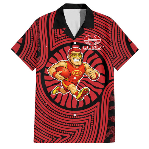 Gold Coast Suns Family Matching Mermaid Dress and Hawaiian Shirt Indigenous Monochrome Dot Art Mascot Style