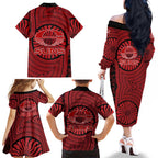 Gold Coast Suns Family Matching Off The Shoulder Long Sleeve Dress and Hawaiian Shirt Indigenous Monochrome Dot Art Mascot Style