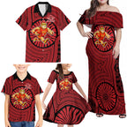 Gold Coast Suns Family Matching Off Shoulder Maxi Dress and Hawaiian Shirt Indigenous Monochrome Dot Art Mascot Style