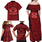 Gold Coast Suns Family Matching Off Shoulder Maxi Dress and Hawaiian Shirt Indigenous Monochrome Dot Art Mascot Style