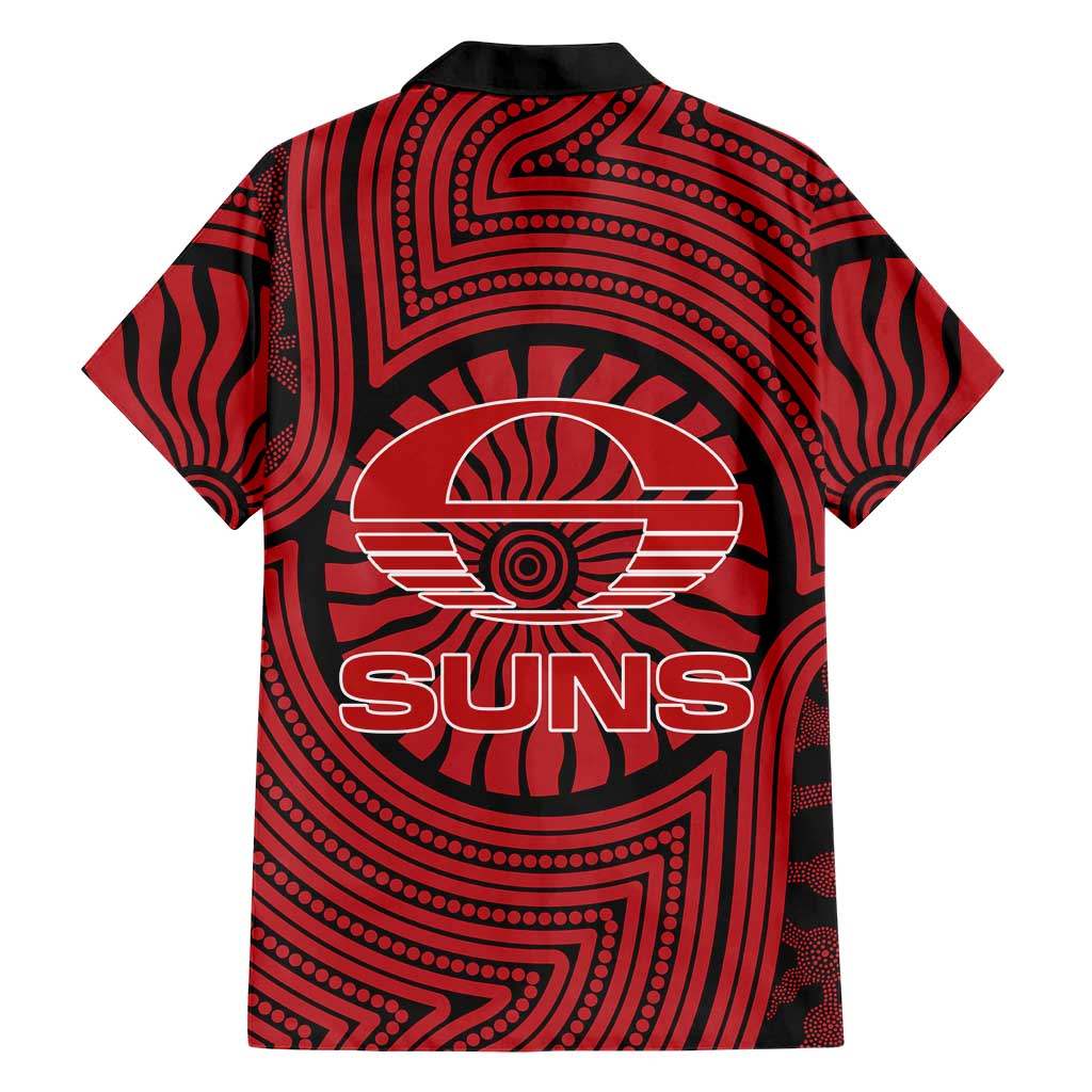 Gold Coast Suns Family Matching Off Shoulder Maxi Dress and Hawaiian Shirt Indigenous Monochrome Dot Art Mascot Style