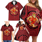 Gold Coast Suns Family Matching Off Shoulder Short Dress and Hawaiian Shirt Indigenous Monochrome Dot Art Mascot Style