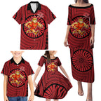 Gold Coast Suns Family Matching Puletasi and Hawaiian Shirt Indigenous Monochrome Dot Art Mascot Style