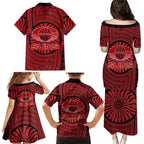 Gold Coast Suns Family Matching Puletasi and Hawaiian Shirt Indigenous Monochrome Dot Art Mascot Style
