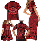 Gold Coast Suns Family Matching Short Sleeve Bodycon Dress and Hawaiian Shirt Indigenous Monochrome Dot Art Mascot Style