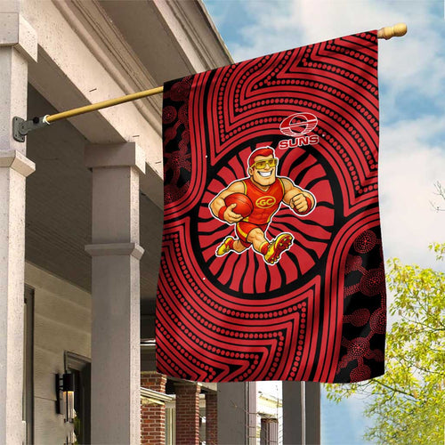 Gold Coast Suns Garden Flag Indigenous Monochrome Dot Art Mascot Style
