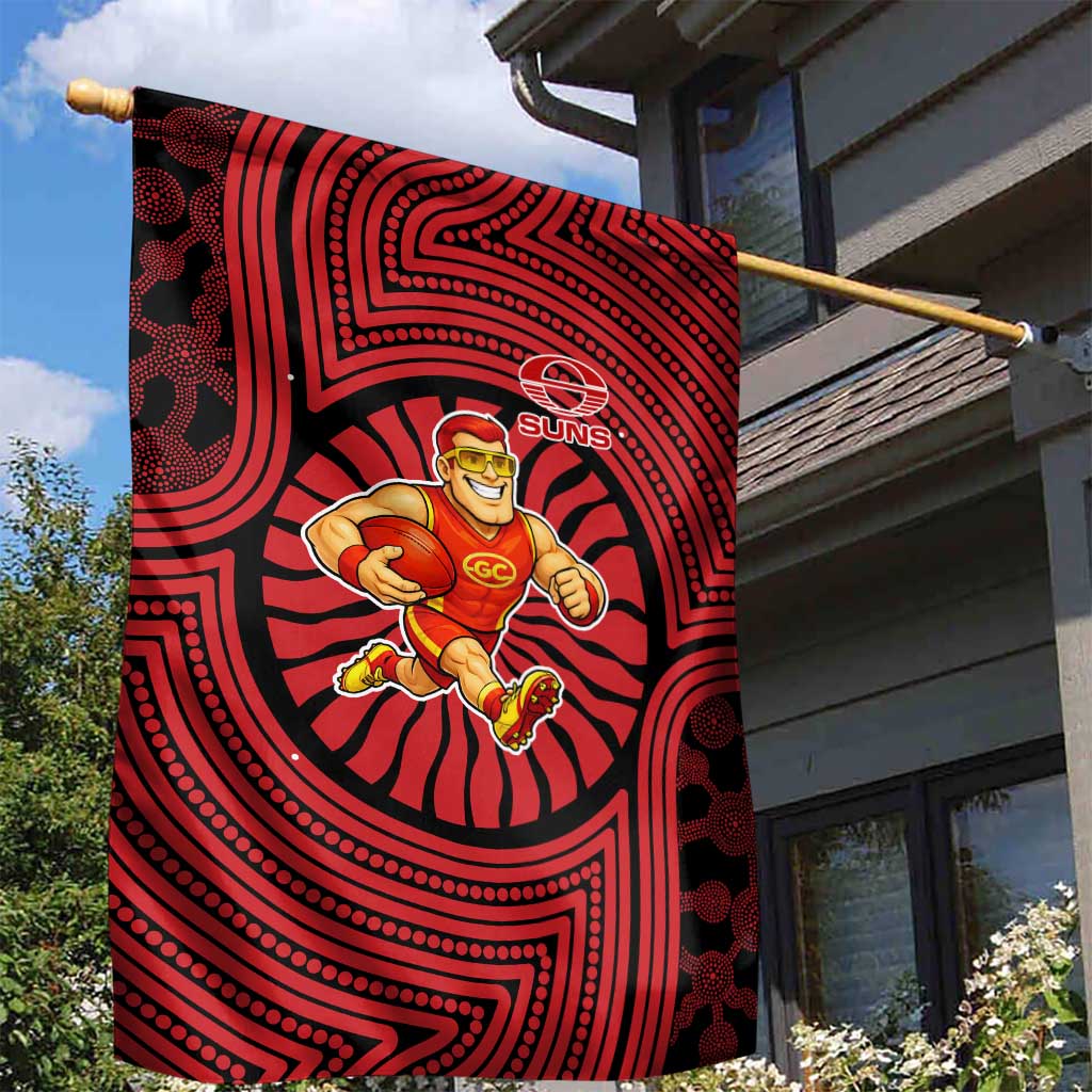 Gold Coast Suns Garden Flag Indigenous Monochrome Dot Art Mascot Style