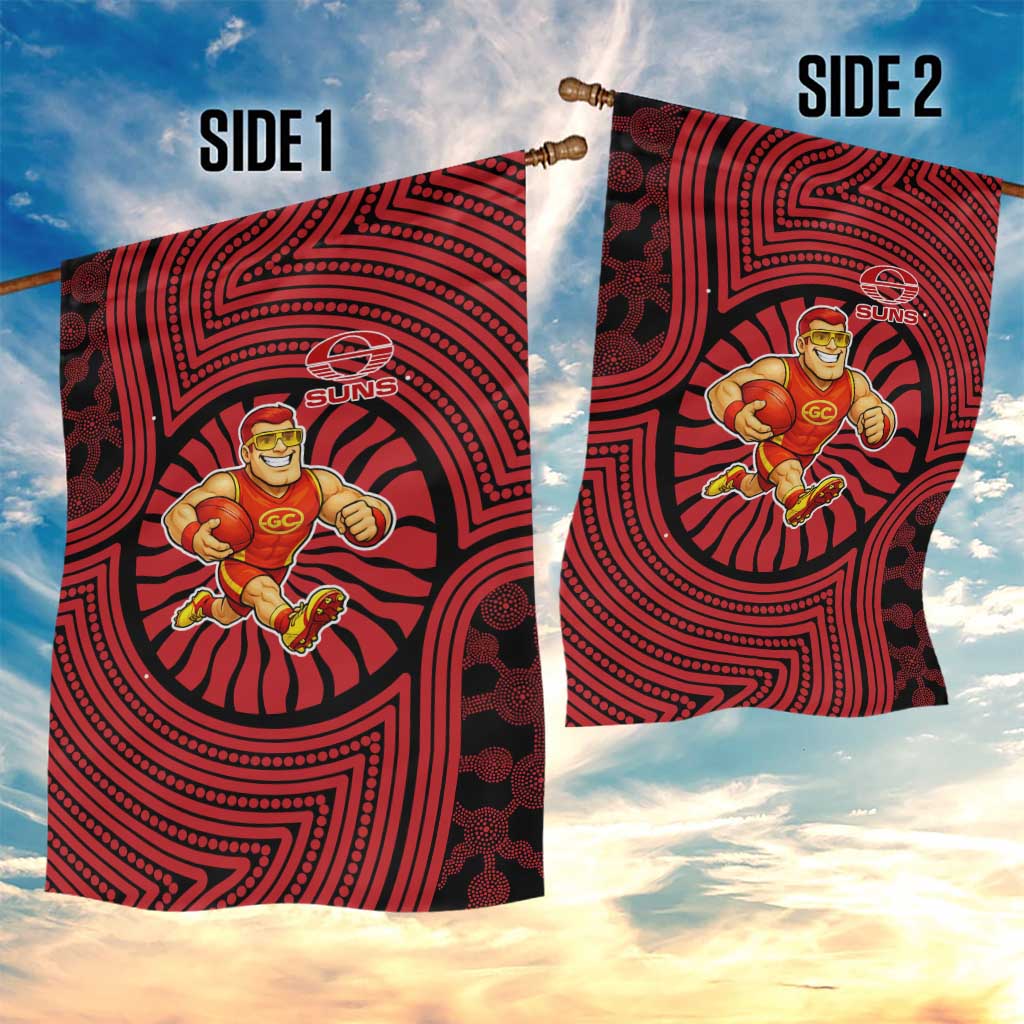 Gold Coast Suns Garden Flag Indigenous Monochrome Dot Art Mascot Style
