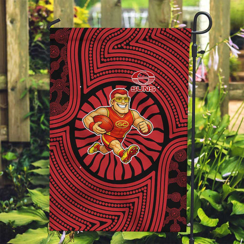 Gold Coast Suns Garden Flag Indigenous Monochrome Dot Art Mascot Style