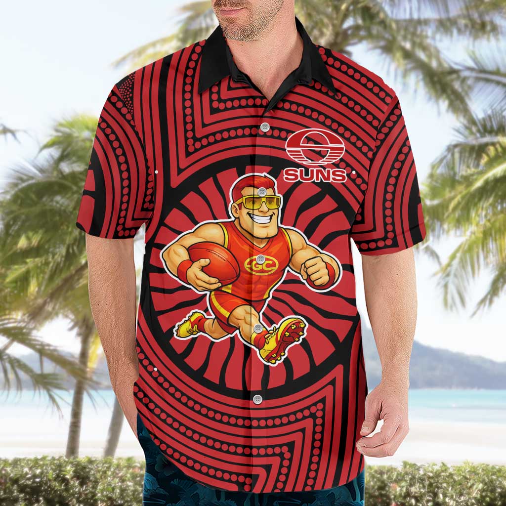 Gold Coast Suns Hawaiian Shirt Indigenous Monochrome Dot Art Mascot Style