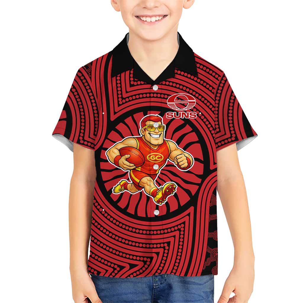 Gold Coast Suns Hawaiian Shirt Indigenous Monochrome Dot Art Mascot Style