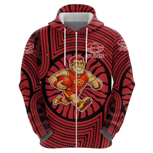 Gold Coast Suns Hoodie Indigenous Monochrome Dot Art Mascot Style