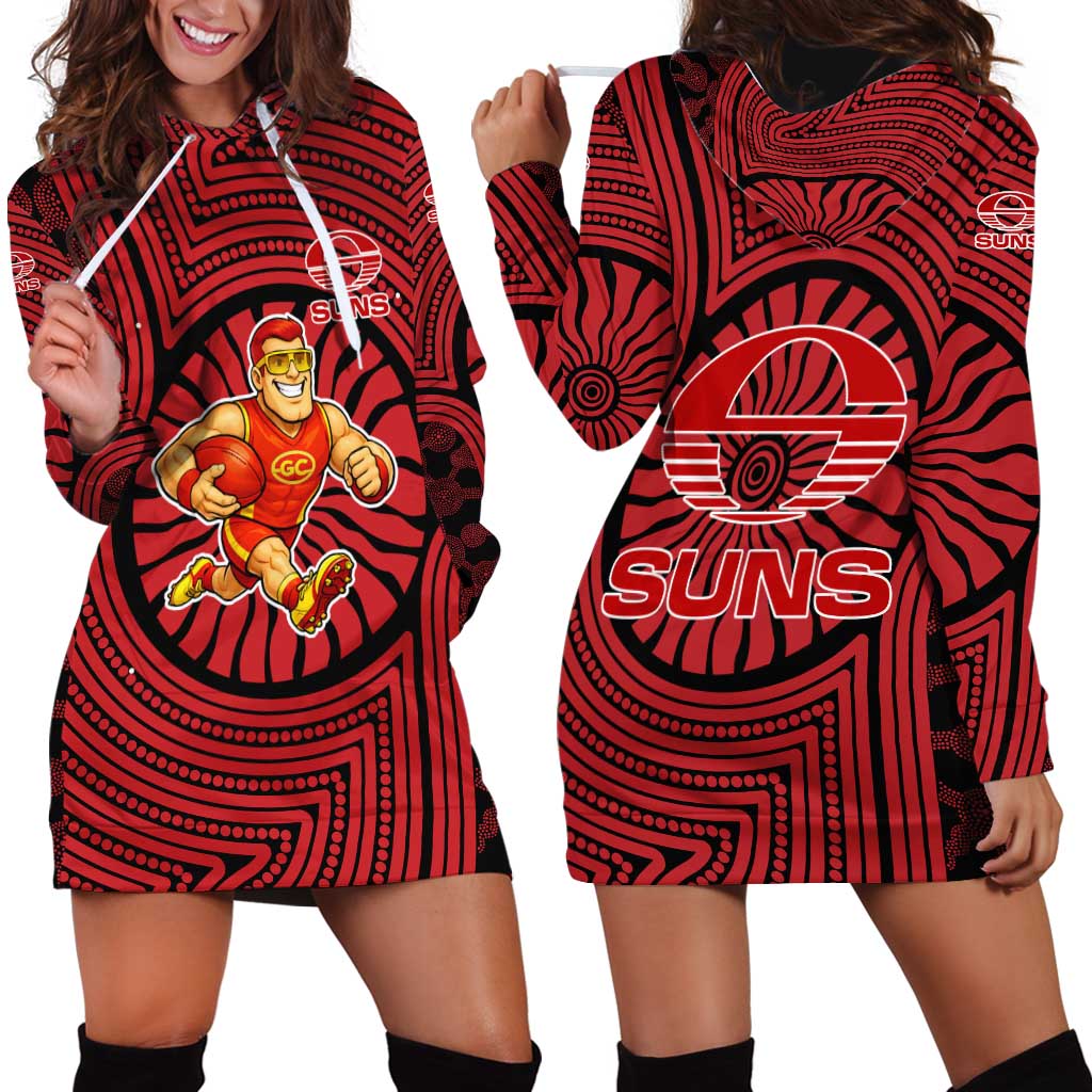 Gold Coast Suns Hoodie Dress Indigenous Monochrome Dot Art Mascot Style