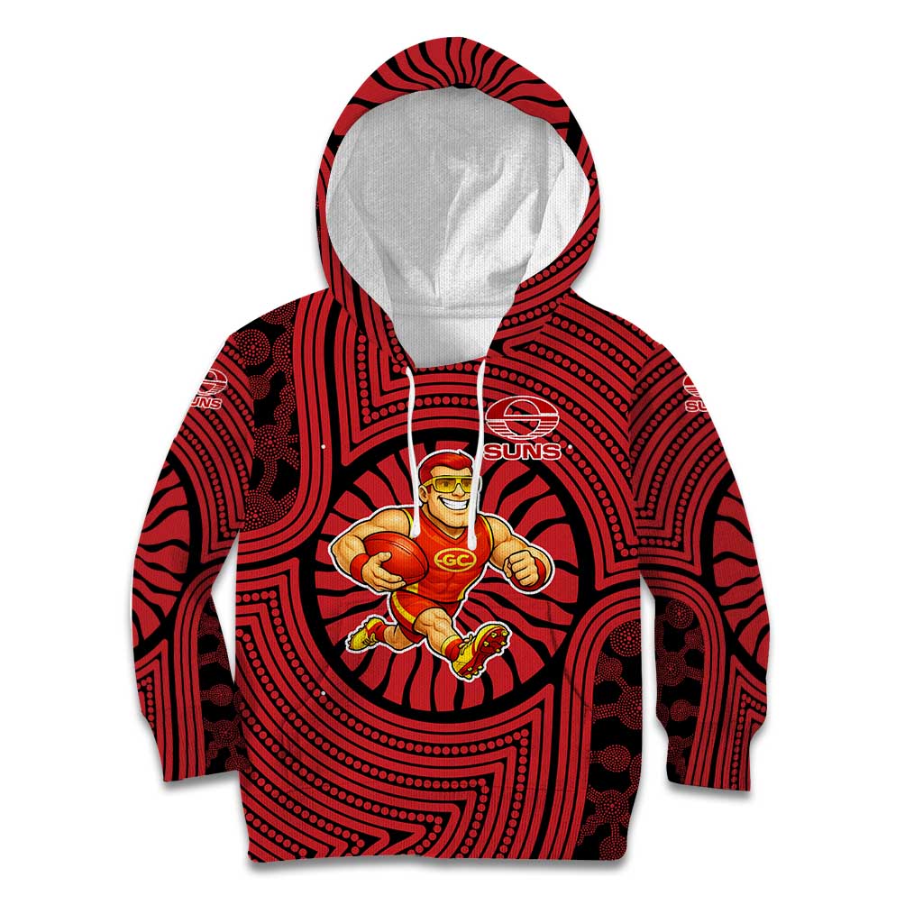 Gold Coast Suns Kid Hoodie Indigenous Monochrome Dot Art Mascot Style