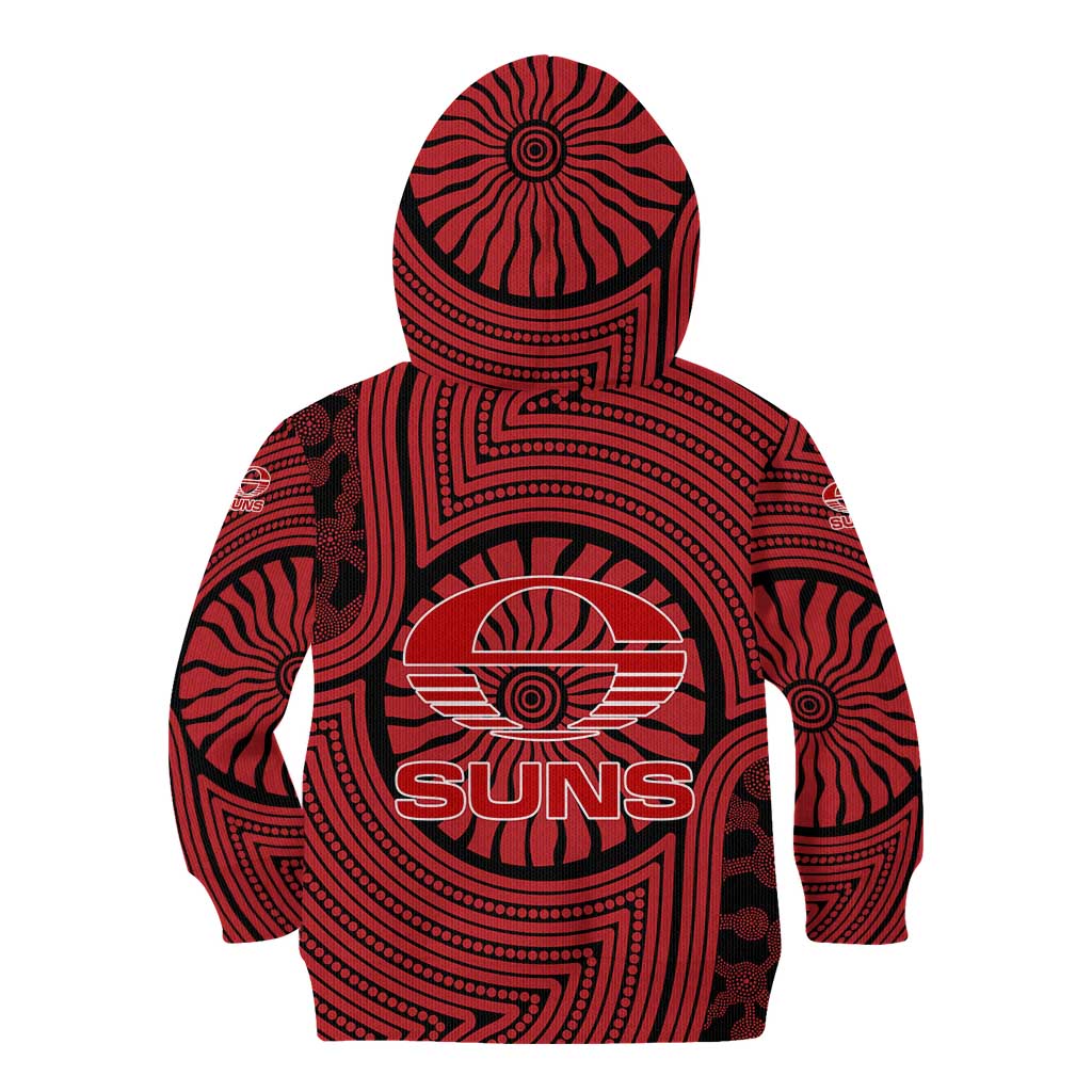 Gold Coast Suns Kid Hoodie Indigenous Monochrome Dot Art Mascot Style