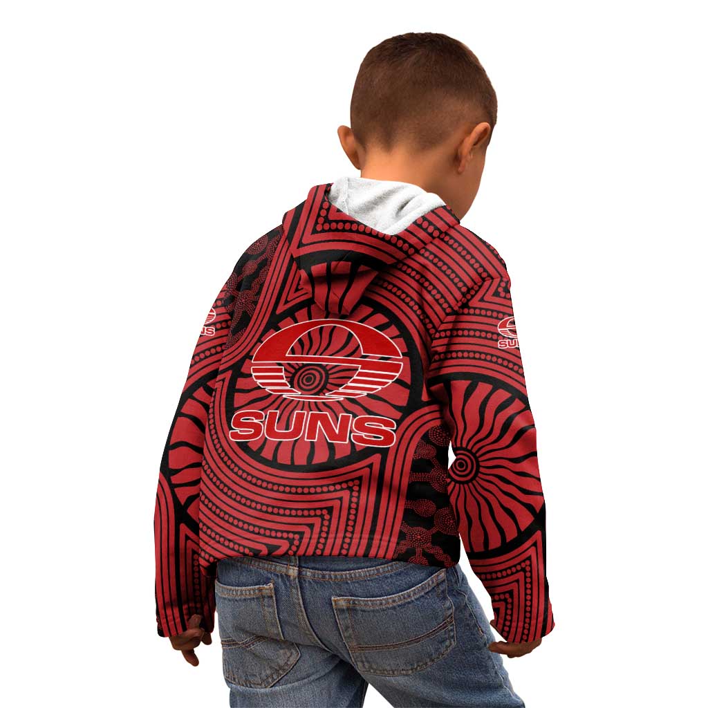 Gold Coast Suns Kid Hoodie Indigenous Monochrome Dot Art Mascot Style