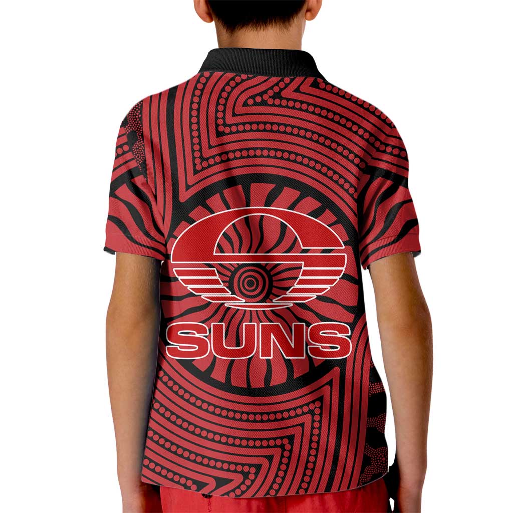 Gold Coast Suns Kid Polo Shirt Indigenous Monochrome Dot Art Mascot Style