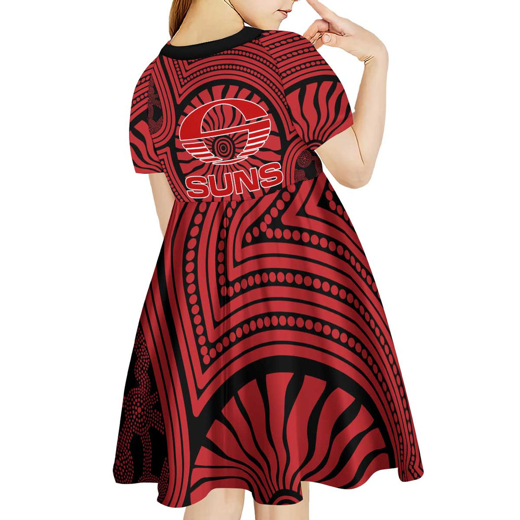 Gold Coast Suns Kid Short Sleeve Dress Indigenous Monochrome Dot Art Mascot Style