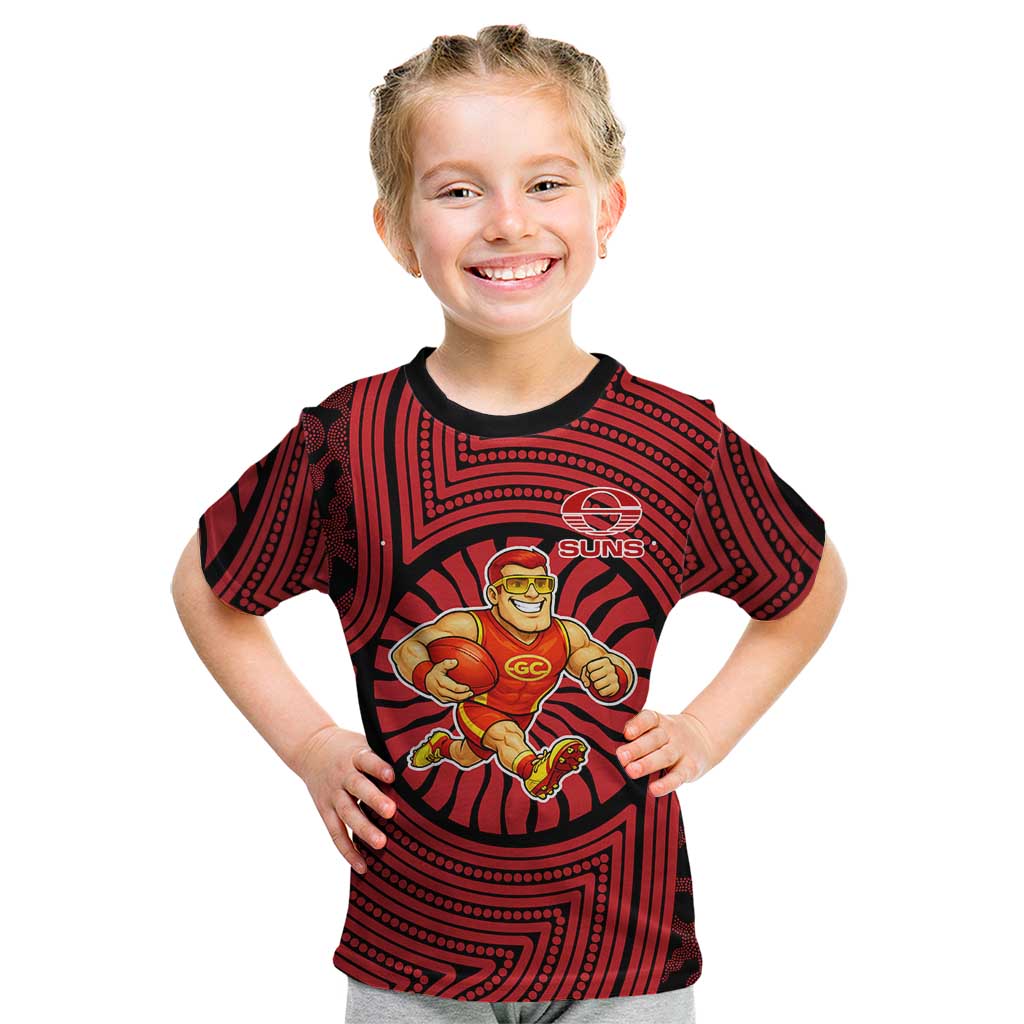 Gold Coast Suns Kid T Shirt Indigenous Monochrome Dot Art Mascot Style