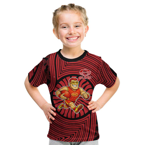 Gold Coast Suns Kid T Shirt Indigenous Monochrome Dot Art Mascot Style